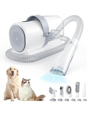 Cordless Dog Grooming Clippers with Vacuum, Low Noise Pet Hair Trimmer & 6 Combs
